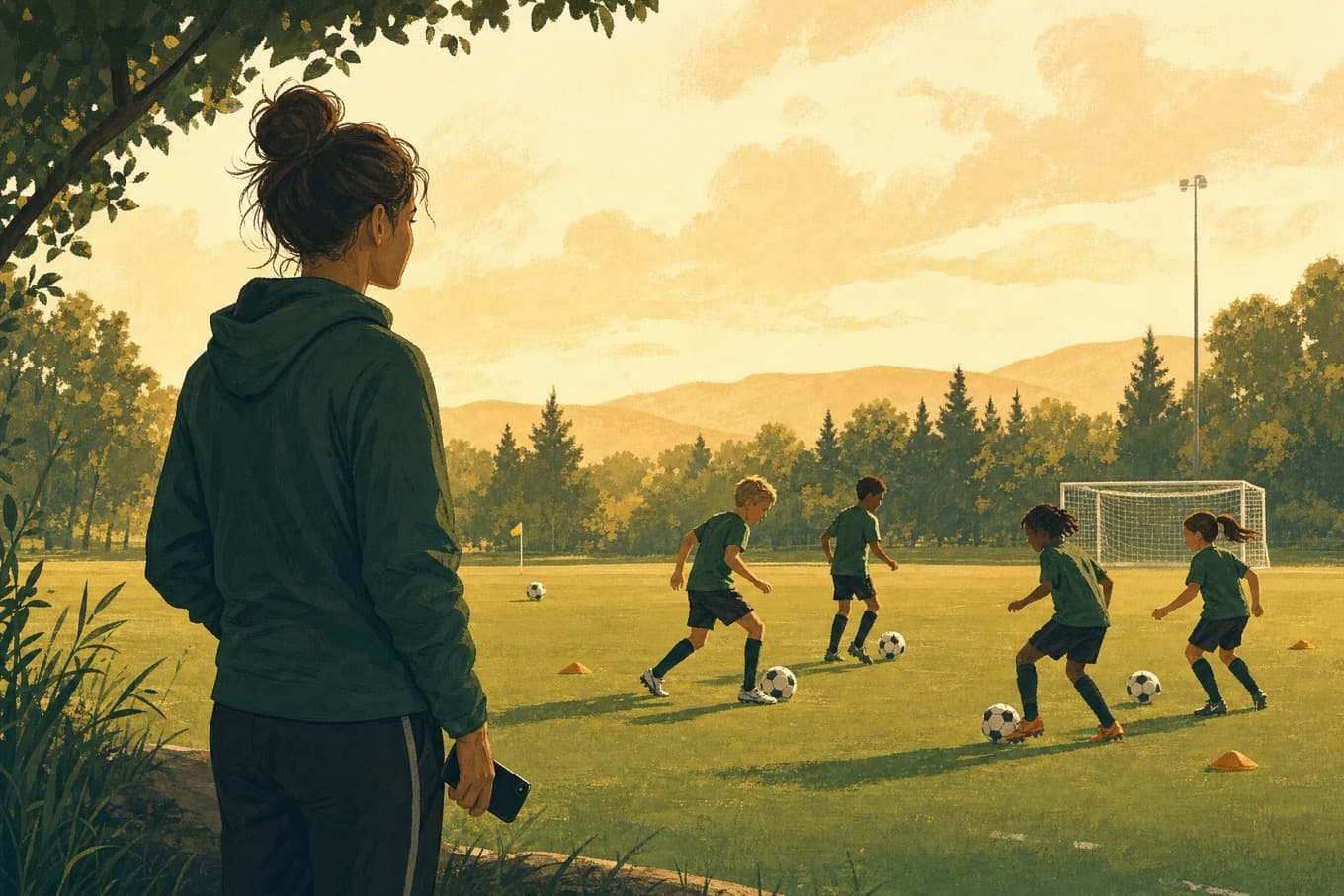 A coach observing young players during a training session